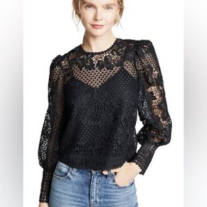 JOLIE Rodia Floral Lace Blouse in Caviar Black, size XS